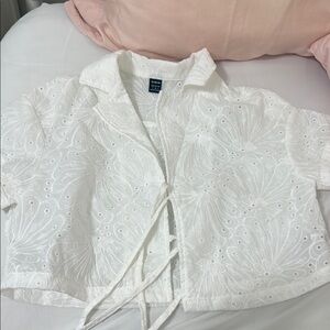 SHEIN White Eyelet Tie-Front Top